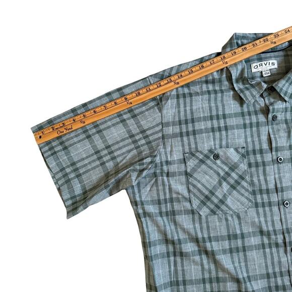 Orvis Men's Plaid Collared Button Down Shirt Green Gray Short Sleeve Outdoor XXL - Picture 7 of 8